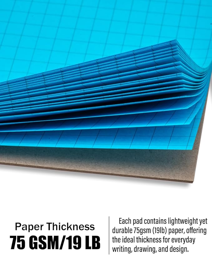 Colored Graph Paper Pad 8.5 x 11 Inches 7 Pack,30 Sheets Grid Notebook 4x4 Graph Ruled 7 Colors High Brightness Neon Pads Easy Tears Off 75 GSM/19 LB Paper for School,College,Office,Business