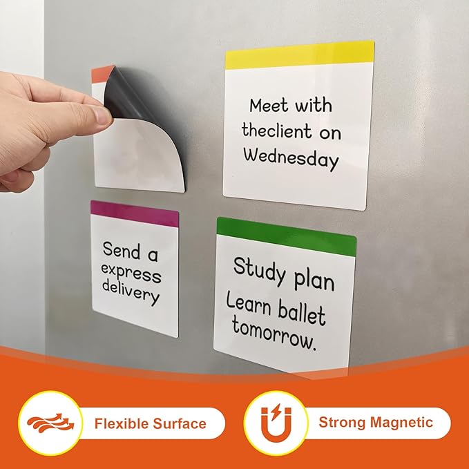 4X4 Dry Erase Sticky Notes Magnets,Squae Message Pads for Office,to Do List in Kitchen,Family Chore Chart with Sign Visual Colors 24 Pieces