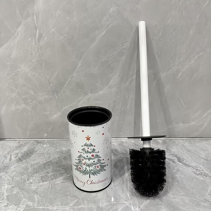 Toilet Brush and Holder Set, Stainless Steel, Round Base and Long Handle for Bathroom Deep Cleaning, Drip-Proof, Space Saving for Storag