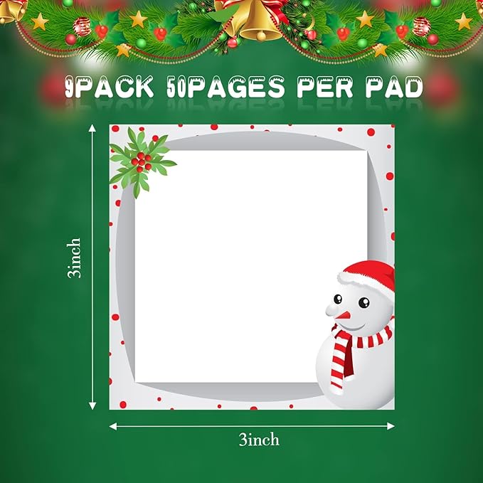 9 Pieces Christmas Sticky Notes Christmas Design Self-Adhesive Note Pads Winter Sticky Memo Notes for School Office Home Supplies Students Teachers Presents
