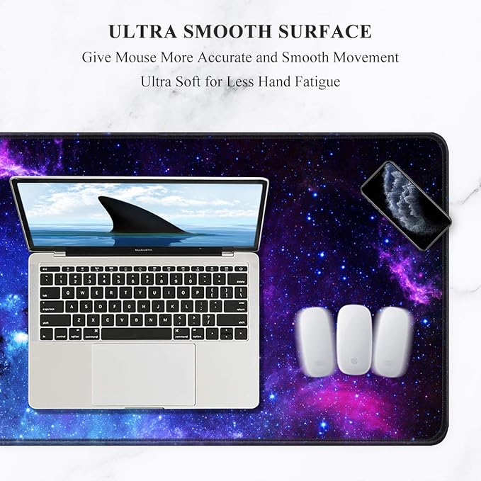 Auhoahsil Large Gaming Mouse Pad, Galaxy Theme XXL 35.4 x 15.7 in Desk Pad Stitched Non-Slip Rubber Long Computer Mousepad Thin Extended Full Size Desk Mat for Desktop, Laptop, Wireless Mice, Purple