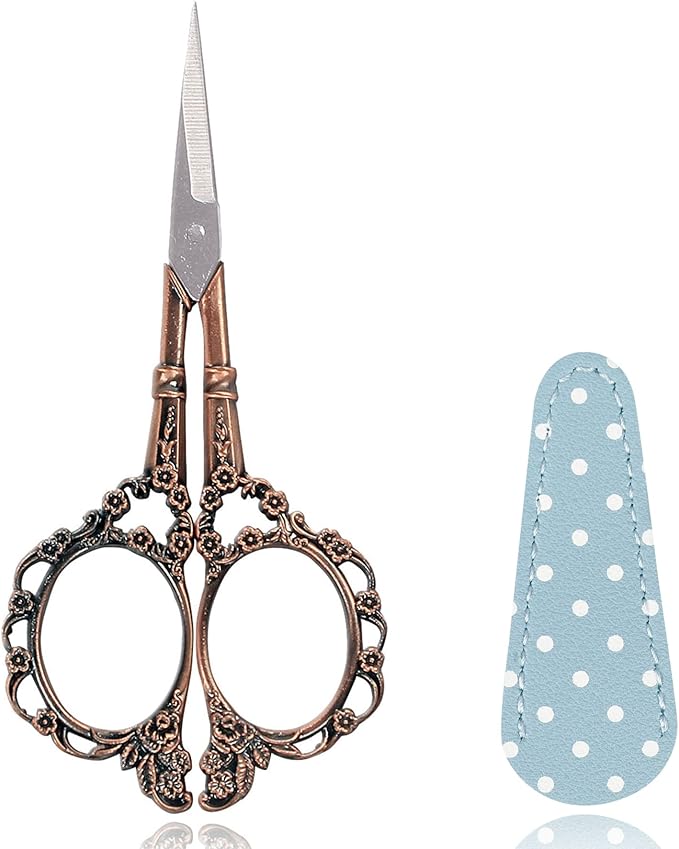 BIHRTC 4.5inch Embroidery Scissors Small Multipurpose Scissor with Leather Case Sharp Tip Stainless Steel Scissors Shear for Office Home Sewing Supplies Cross Stitch Needlework DIY