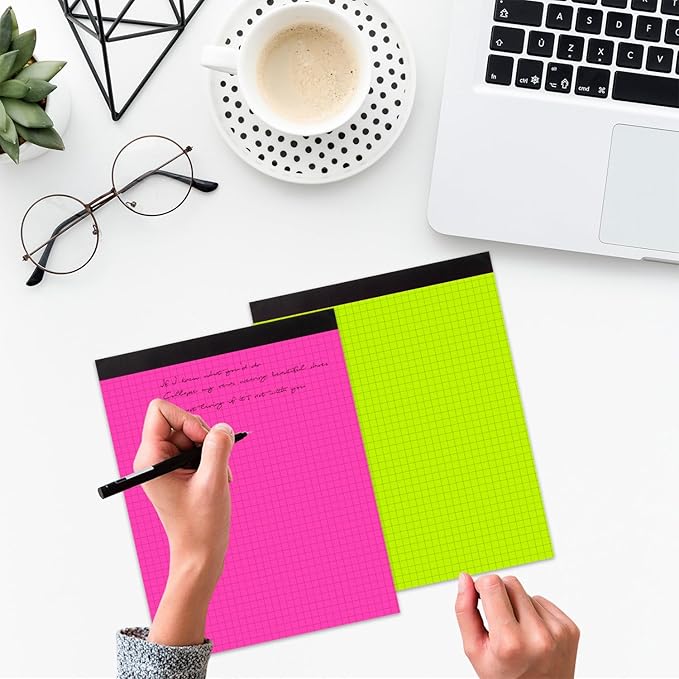 Colored Graph Paper Pad 8.5 x 11 Inches 7 Pack,30 Sheets Grid Notebook 4x4 Graph Ruled 7 Colors High Brightness Neon Pads Easy Tears Off 75 GSM/19 LB Paper for School,College,Office,Business