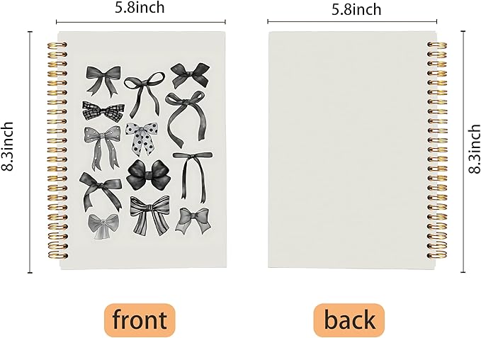 Coquette Black Bow Notebook Journal, Preppy Aesthetic Journal Notebook for Note Taking Work, Girly Notebook, Preppy Stuff, Black Office Supplies, Spiral Notebook 5.5x8.3 Inch