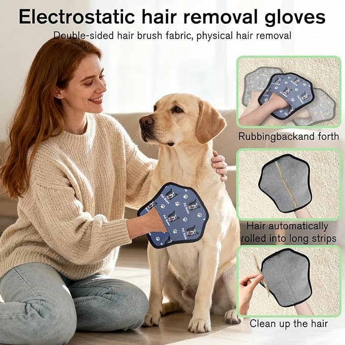 Personalized Pet Hair Remover Glove for Dogs & Cats - Custom Photo & Name Magic Brush for Dog Cat Hair Removal, Reusable Electrostatic Pet Hair Gloves for Furniture Carpet Couch, Face Paw Blue