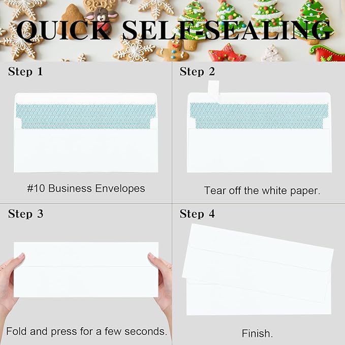 50 Pack White #10 Business Envelopes, Standard Envelopes Self Seal, 4 1/8 x 9 1/2 Inch Letter Size Business Mailing Envelopes for Checks Invoices Statements Baby Shower Wedding Birthday