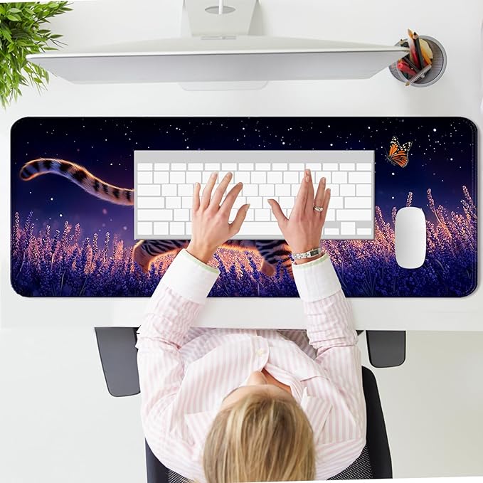 Anime Cute Cat Gaming Desk Pad, Extended Large Fantasy Kawaii Animal Mouse Pad, Computer Keyboard Laptop Mouse Mat for Work, Office and Home, XL