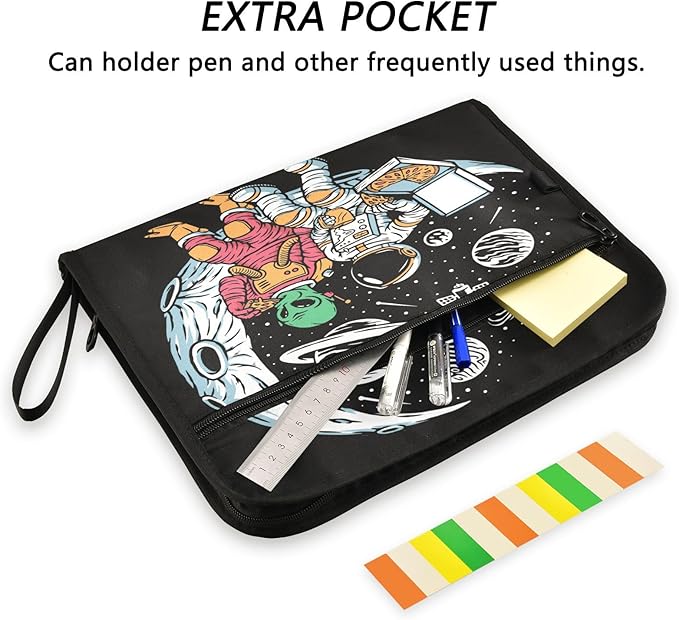 Gredecor 13 Pockets File Folder Organizer A4/Letter Water Resistant Astronauts and Aliens Moon Document Bag with Zipper Filing Folder Expanding File Pouch Storage for School Office