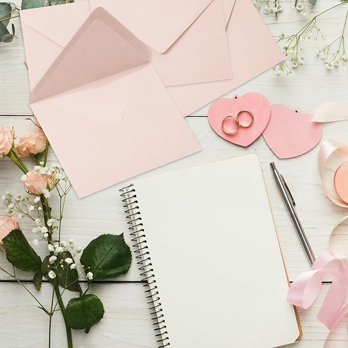 Whaline 50Pcs A7 Invitation Envelopes Set Blush Pink Greeting Card Envelopes V-Flap Envelopes Gift Card Sleeves for Mailing Envelopes Sending Card, 7.3x5.3 Inch