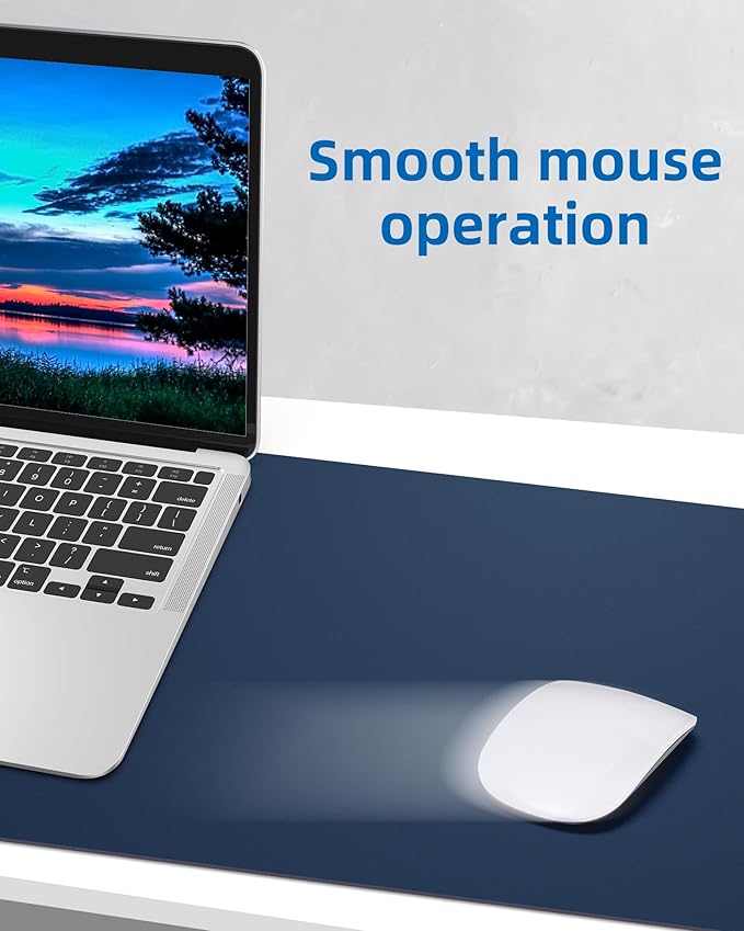 Leather Desk Pad Blotter,Mouse Pad,Office Desk Mat, Non-Slip PU Leather Desk mat,Large Desk mat,Waterproof Keyboard mat for Office/Home/Decor (Midnight Blue,35" x 17")