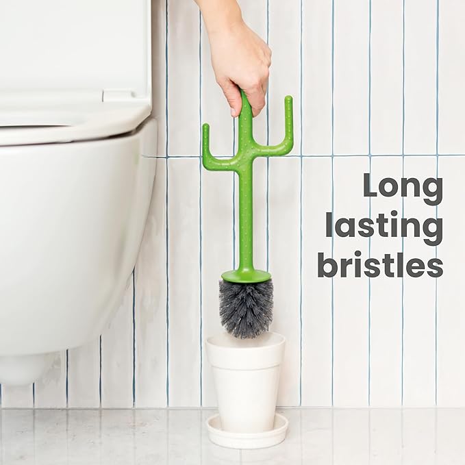 Vigar Cactus Toilet Brush Set, Toilet Brush and Holder Set with Cactus-Shaped Handle, Planter Base and Saucer for Bathroom, Home Cleaning Essentials
