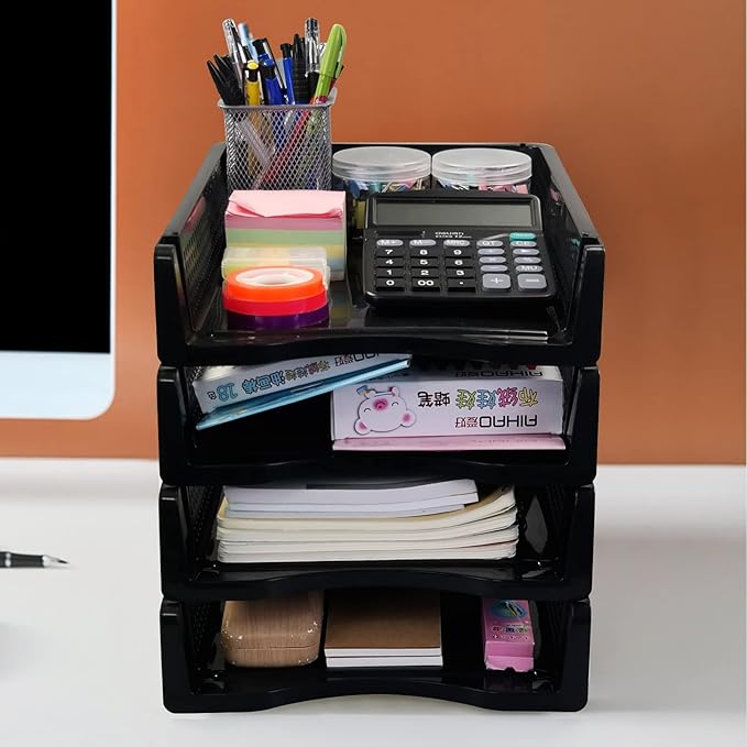 File Stacking Trays, Plastic Stackable Paper Letter Tray, 6 Packs