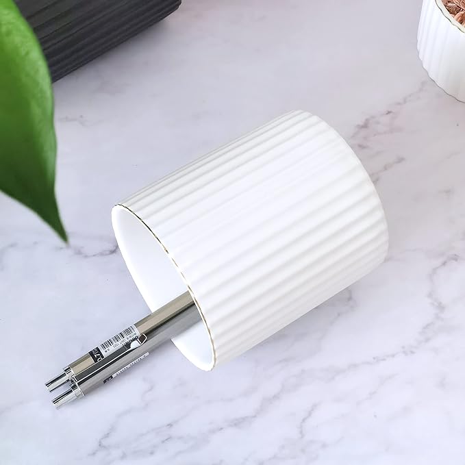 Pen Holder for Desk, Ceramic Pencil Cup Office Desk Organizer, Makeup Brush Holder, White