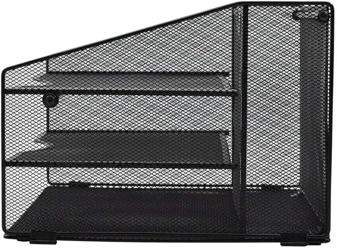 EASEPRES Mesh Desktop File Organizer, Document Mail Desk Folder Holder with 3 Paper Letter Tray and 1 Vertical Upright Compartment for Office Supplies, Desk Accessories & Workspace, Black