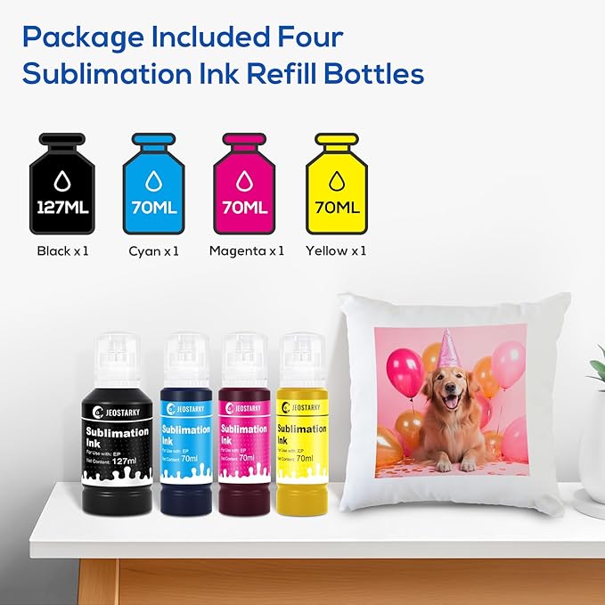 Sublimation Ink Refill Bottles Compatible for Epson Printers ET2800 ET2400 ET4800 ET15000 ET8550 ET2850 ET2803 ET3830 ET3850 ET4850 ET5800 Heat Press Transfer on Mugs T-Shirts(4 Pack)