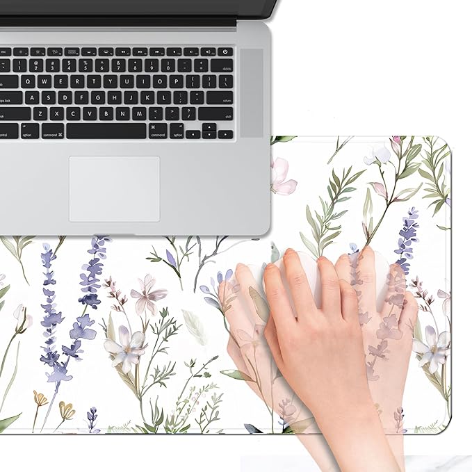 Floral Large Desk Mat 31.5 x 15.7 inch, Waterproof Extended Gaming Mousepad XXL, Aesthetic Flowers Desktop Mat, Non-Slip Keyboard and Laptop Pad, Computer Writing Mat for Home Office Accessories