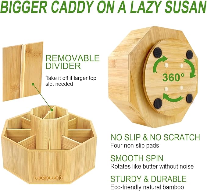 walowalo Bamboo Rotating Art Supply Organizer Holds 800+ Pencils Spinning Crayon Marker Pen Holder for Desk Brush Storage for Office School Classroom Organization Stationary (Larger Version)