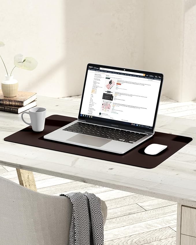 YSAGi Non-Slip Leather Desk Pad, Waterproof Laptop Computer Desk Keyboard Mat, Table Protector Blotter Mat, Large Mouse Pad for Office/Work/Home/Decor(Dark Brown, 23.6" x 13.7")
