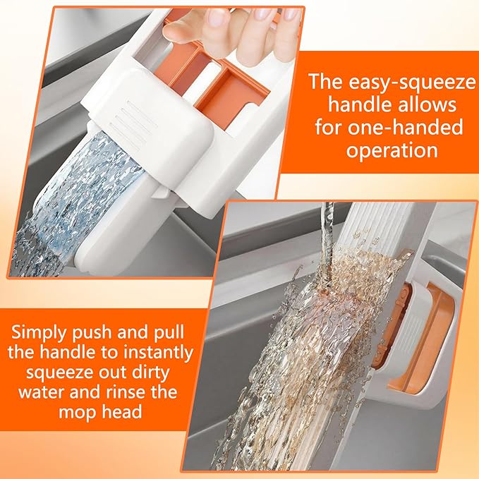 Mini Folding Table Mop, 2025 Portable Cleaning Sponge Mop for Bathroom, Kitchen, Countertops, Glass, Tile - Wet and Dry Use, Deep Grooved, One-Hand Squeeze Handle, Replaceable Mop Head