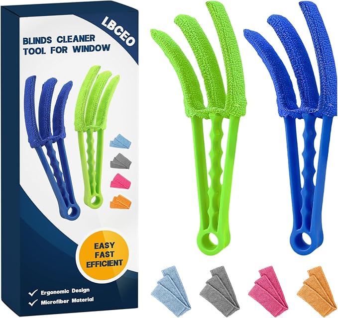 Window Blind Cleaner Duster Brush - 2 Pack with 6 Reusable Microfiber Sleeves for Venetian Blinds, Shutters, Air Conditioner Vents and Jalousie Dust Removal
