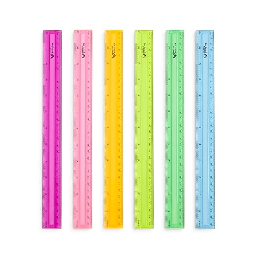 Blue Summit Supplies 30 Plastic Rulers Bulk for Classroom, Bulk Ruler 12 Inch for School, Home, or Office, Metric and Imperial, Clear Plastic Rulers 12 Inch, Assorted Colors