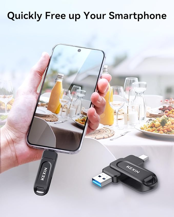 KEXIN 128GB USB C Flash Drive Dual Thumb Drive 100MB/s Swivel USB-A & Type-C USB Drive 3.0 Memory Stick for Smartphone Tablet iPhone 15/16 Car Game Console, 128GB Black