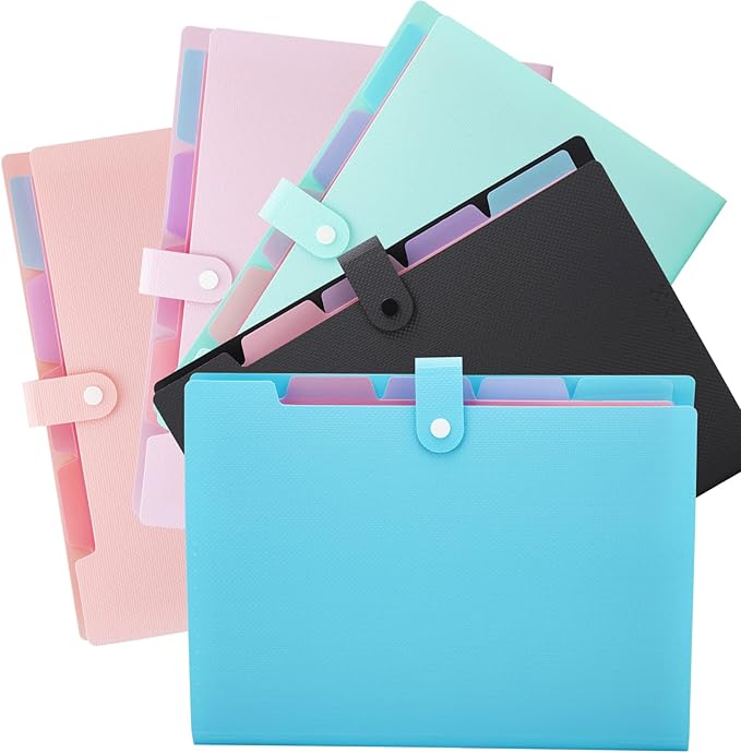 NAFY Colorful Expanding File Folder, 5 Pockets Folder with Colored Labels Portable Weave Pattern Accordion File Folder A4 Letter Size Project Organizer Document Folder for Office School (5 Color Mix)