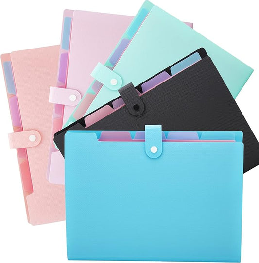 NAFY Colorful Expanding File Folder, 5 Pockets Folder with Colored Labels Portable Weave Pattern Accordion File Folder A4 Letter Size Project Organizer Document Folder for Office School (5 Color Mix)