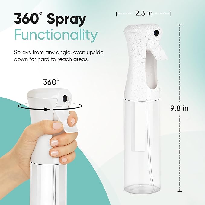 Aquableu Spray Bottle for Hair – 10-Pack Continuous Mist Spray Bottle for Hair Care, Styling, Cleaning, Plants, Pets & Essential Oils (Clear, 10oz)
