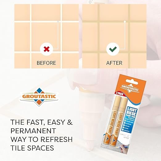 Light Beige Grout Paint Pen – Tile Grout Colorant & Sealer Marker, Quick-Dry, Ideal for Bathroom, Shower, Kitchen Tiles – Restores Grout Lines,3 Adjustable Tips (2-3 mm) 2 Pack