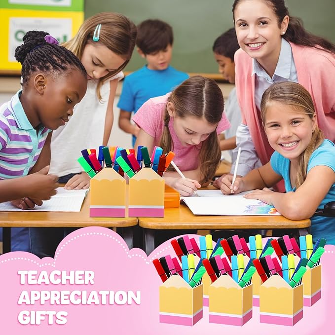 Sherr 6 Pcs Pencil Shaped Pen Holders for Classroom, Cute Acrylic Pencil Cups, Back to School Stationery Storage Organizers for School Office Supplies Teacher Desk Home Table Decor (Classic)