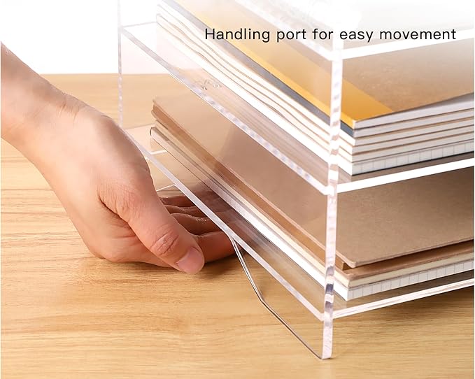 Acrylic Paper Letter Tray Organizer, 5 Tiers, Transparent, Modern, Rectangular, Stackable, Office