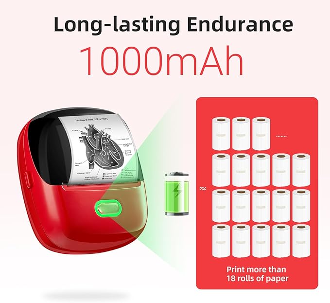 ORGSTA Sticker Printer PrintPods Mini Printer Bluetooth Portable Sticker Maker with 1 Roll Paper Thermal Inkless Label Maker Machine Impresora Portátil Instant Print for Notes, Journal, DIY, Gift