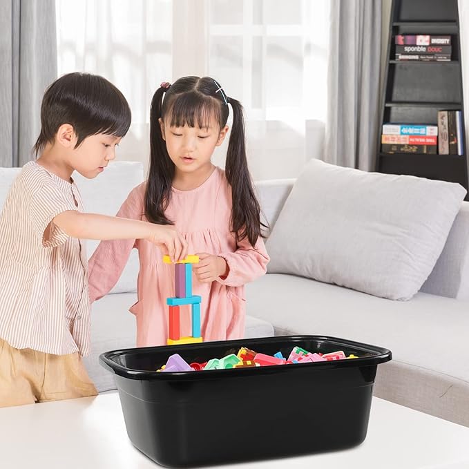 Ramddy 2 Pack 18 Quart Plastic Washing Basin Tub, Black Rectangle Dish Pan