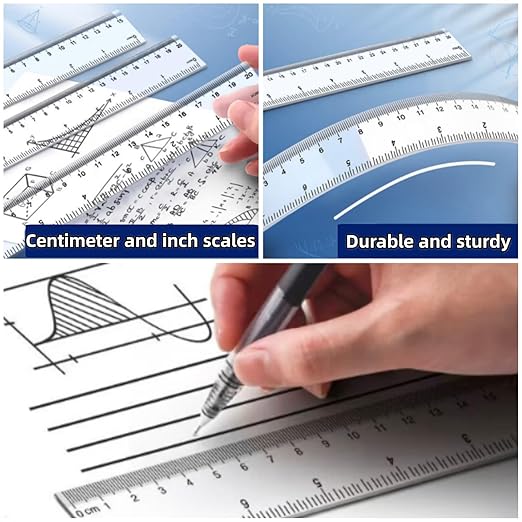 3 Pack Transparent Plastic Ruler, 6 Inch 8 Inch 12 Inch Ruler Set Straight Measuring Tools with Centimeters and Inches for School Home and Office Supply