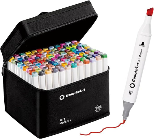 Alcohol Markers, Chisel & Fine Dual Tips,Paint Markers For Coloring, Drawing, Sketching, Card Making and DIY Patinting- Perfect for Adults and Kids (White Barrel, 120)