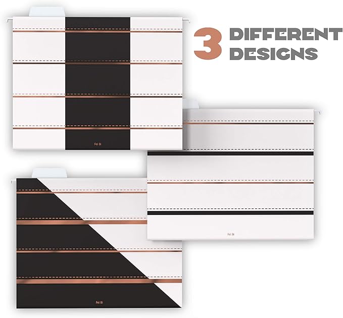 CharaVector Hanging File Folders Letter Size Assorted Durable Refined Design Decorative Hanging File Folder Set, 1/5-Cut Adjustable Tabs, 30pcs for Cabinet,File Organizer, Gold Stripes