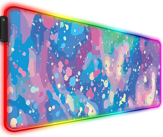 RGB Pretty Abstract Blue Gaming Desk Mat, Computer Keyboard Large Extended Long LED Mouse Pad for Office and Home, XL (W14)