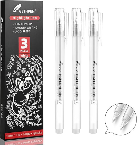 White Gel Pens, 0.8mm Fine Point Gel Ink Pen Set – 3 Pack Opaque Archival Ink for Black Paper Drawing, Sketching, Card Making & Bullet Journaling
