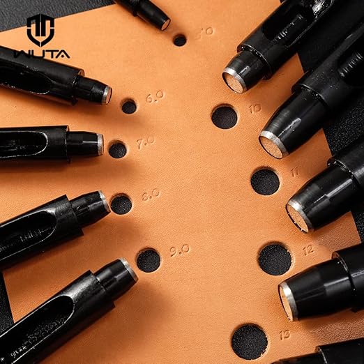 WUTA Black Round Hole Punch Leather Hollow Punch Steel Watches Belts Scrapbooking Paper Leather Tools for Watch Band, Fabric, Plastic 0.5+1+1.5+2+2.5+3+3.5+4+4.5+5+6+8+10+12mm+15mm (15pcs)