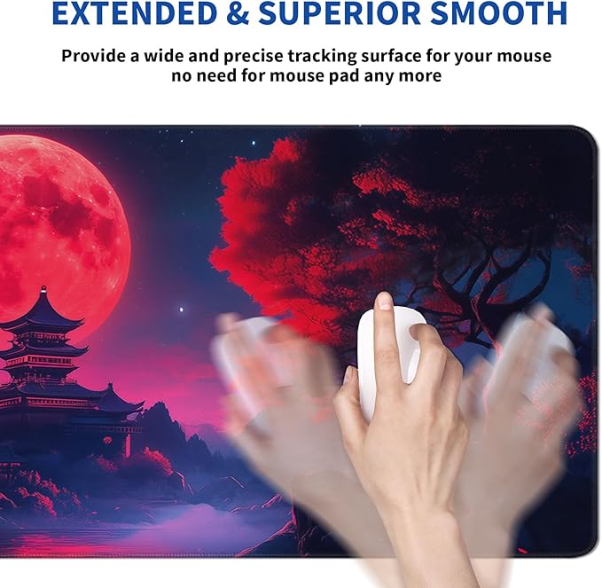 Darkness Red Moon Mouse Pad Abstract Red Mouse Pad 31.5x11.8 Inch Texture Non-Slip Rubber Base Large Mousepad Stitched Edges Keyboard Mouse Mat Desk Pad for Office and Home (Darkness 4)