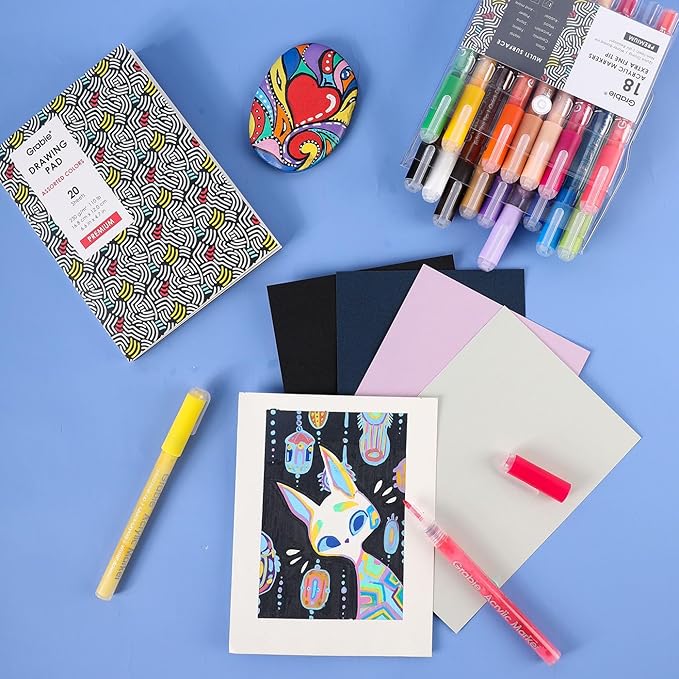 Grabie Acrylic Paint Pens Markers, 18 Colors, 0.7 mm, Extra Fine Tip Drawing Markers, Premium Paint Pens for Painting on Various Surface, Art Supplies