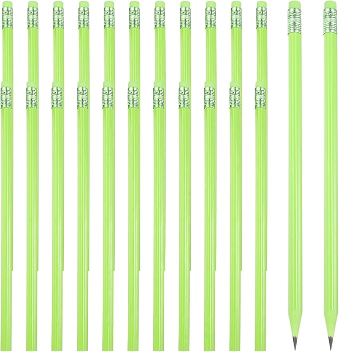 PATIKIL Round Pencils, 24 Pcs Triangle HB Graphite Pencil Wooden Pencils with Eraser for Classroom Office Writing Drawing Supplies, Dark Green