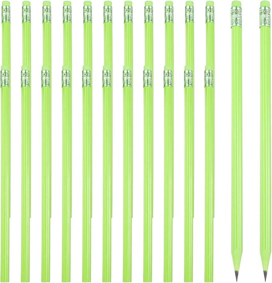 PATIKIL Round Pencils, 24 Pcs Triangle HB Graphite Pencil Wooden Pencils with Eraser for Classroom Office Writing Drawing Supplies, Dark Green