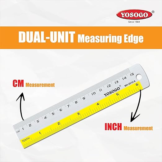 6 Inch / 15 cm Assorted Color Aluminum Ruler in Inch and CM Scale with Hanging Hole | Pack of 6