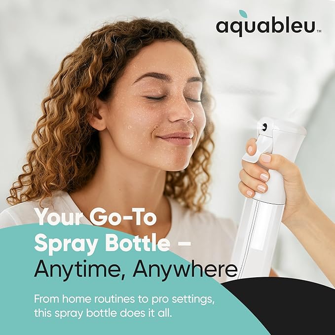 Aquableu Spray Bottle for Hair – Continuous Mist Spray Bottle for Hair Care, Styling, Cleaning, Plants, Pets & Essential Oils (White, 10oz)