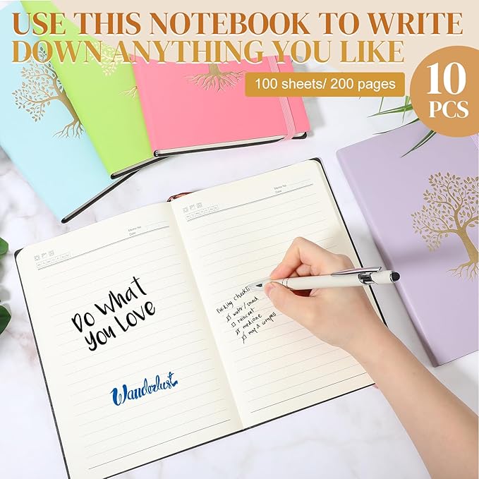 10 Pack Lined Journal Notebook A5 Leather Hardcover Journals for Writing 200 Pages 10 Colors Notepad for Travel Work School Office Business Note Taking Diary 5.7" x 8.3" (Pastel Color)