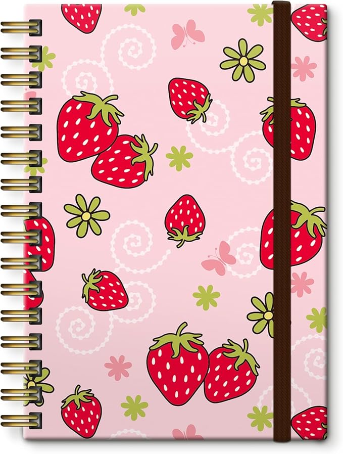 Spiral Journal Notebook,Binding with Premium Paper for Girl Women,Cool Funny 120 Pages,100gsm A5 College Ruled NotebookJournal,Perfect for Gifts Nurse Teacher Women(Cute Pink strawberry)