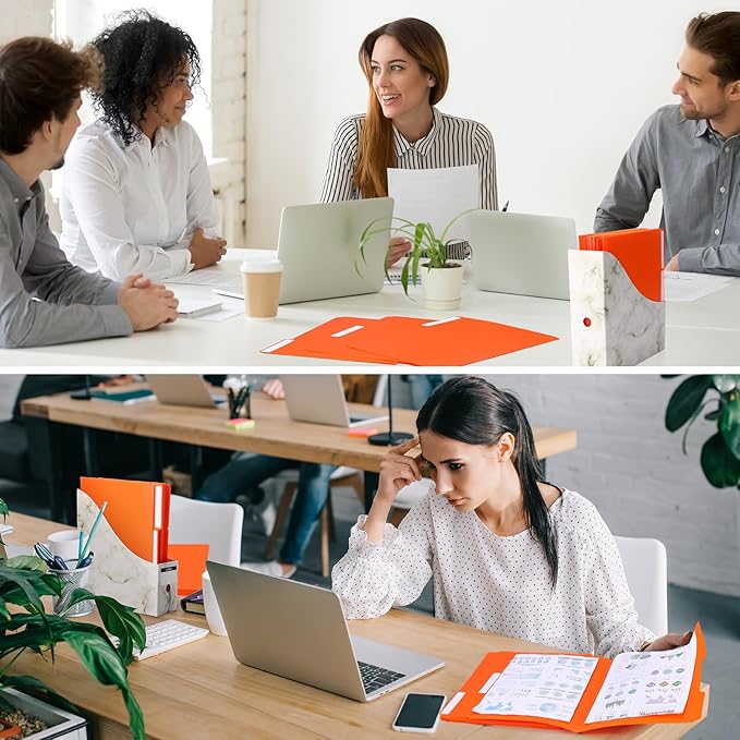 48 Pack Colored Plastic File Folders with Tabs and Sticky Labels Sturdy 1/3 Cut Tab Manila File Folders Letter Size 8. 5 x 11 Inch for Office Home Supplies Organizer Documents(Orange)