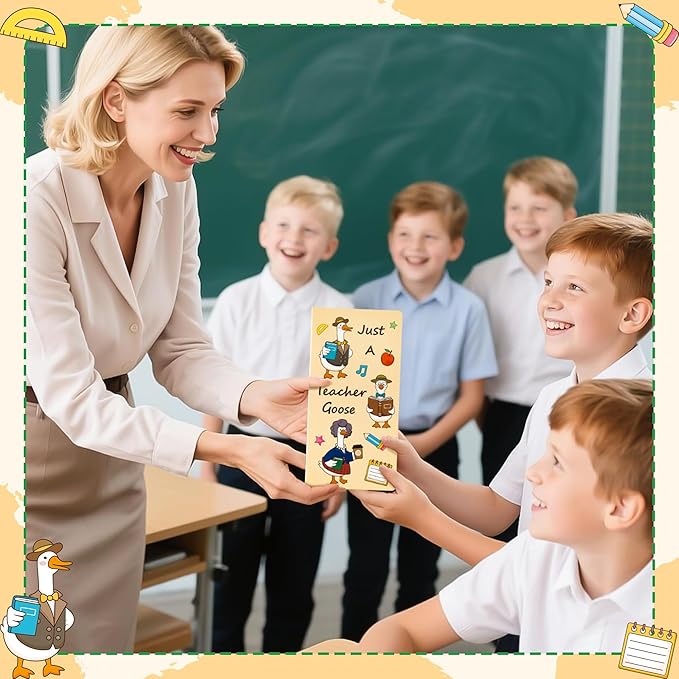 B1ykin Sticky Notes Set, Cartoon Theme Cute Self-Stick Notes Pad Teacher Appreciation Gifts， Self-Adhesive Writing Memo Pages Sticky to Do Notepad Thank You Gift for School Classroom (Goose Teacher)